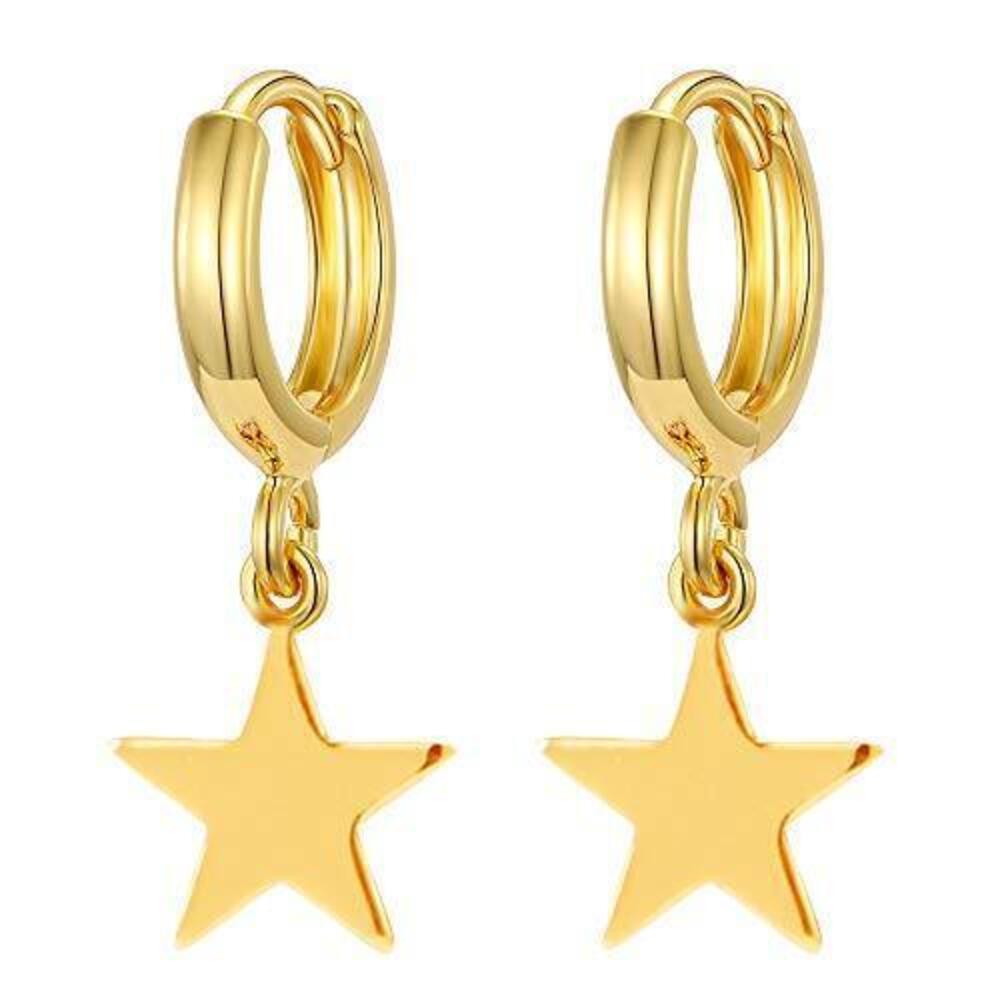 9040 Small Hoop Star Dangle Drop Hoop Earrings With Small Charm Cute